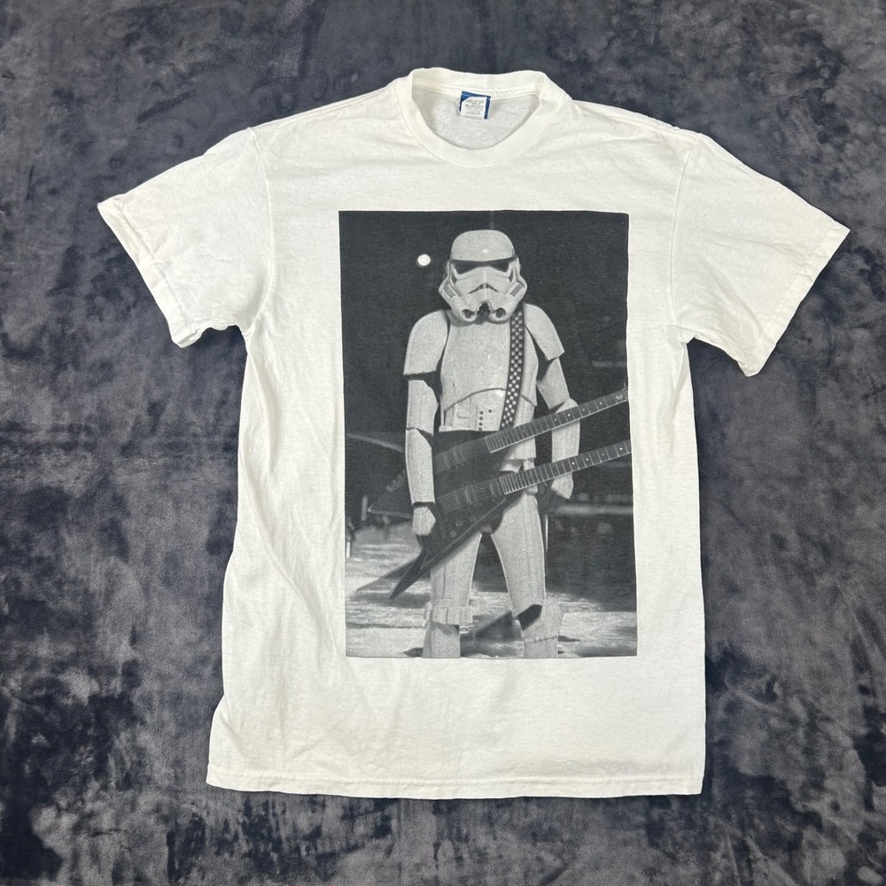 Star Wars T-Shirt Mens Medium White Stormtrooper Double Neck Guitar Graphic Tee